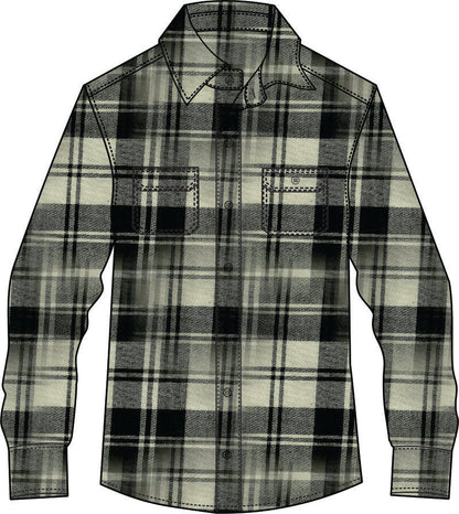 Big Mens Half Button Flannelette Shirt (Bone-Black)