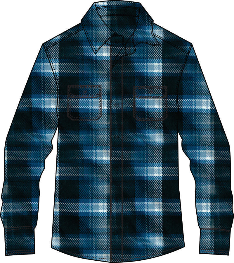 Mens Regular Size Half Button Flannelette Shirt (Blue-White)