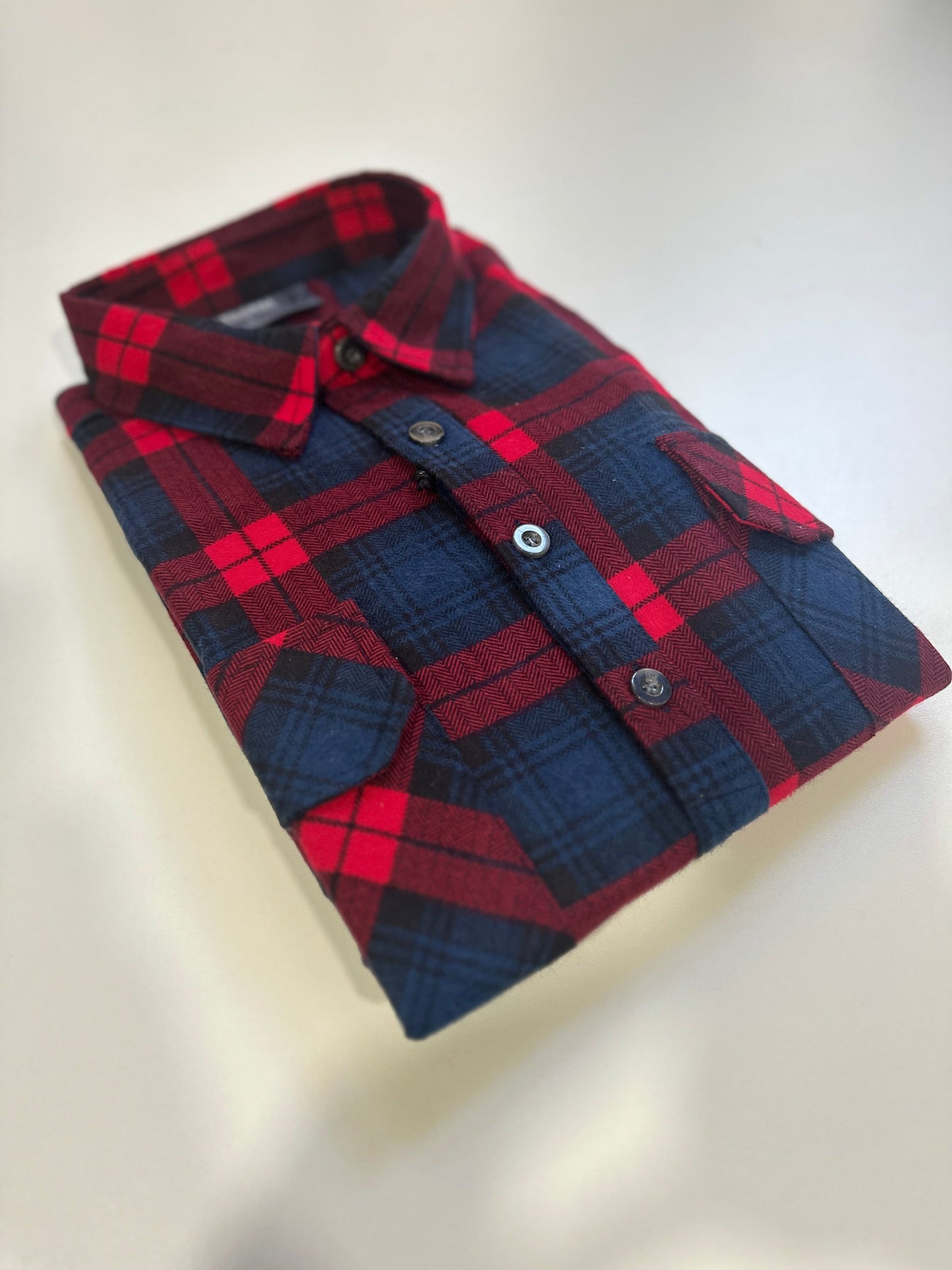 Big Mens Full Button Flannelette Shirt (Red-Blue)